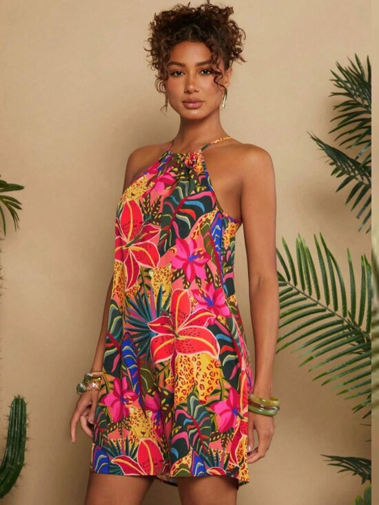Travachic Dresses & Skirts - Tropical Halter Dress - Vibrant colors